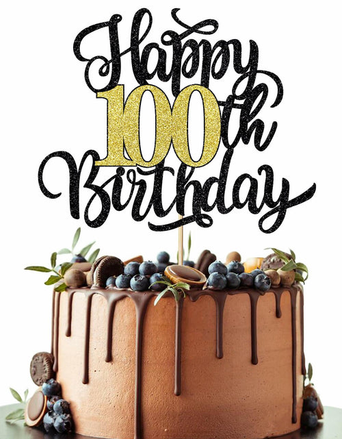 Load image into Gallery viewer, Leetaivie Happy 90th Birthday Cake Topper Black Gold Glitter Party Decor
