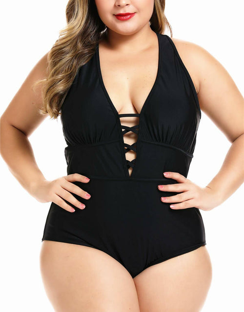 Load image into Gallery viewer, FlatterMe Women's Sexy Plus Size Black One Piece Swimsuit Lace Up Size 3XL
