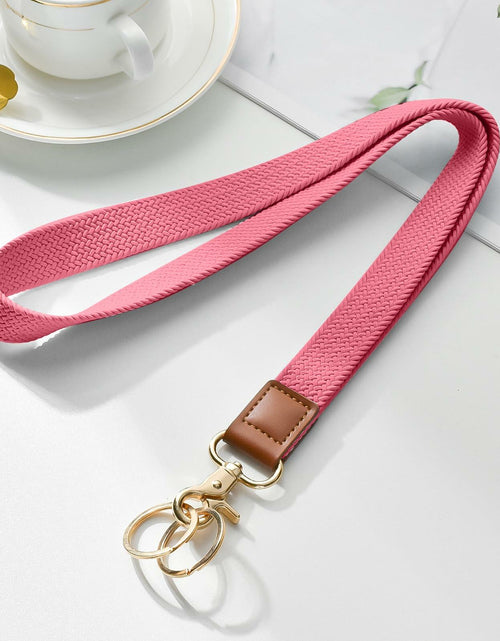 Load image into Gallery viewer, Knagsfa Braided Nylon Badge Lanyard with Dual Keyrings Metal Hook Orange Pink
