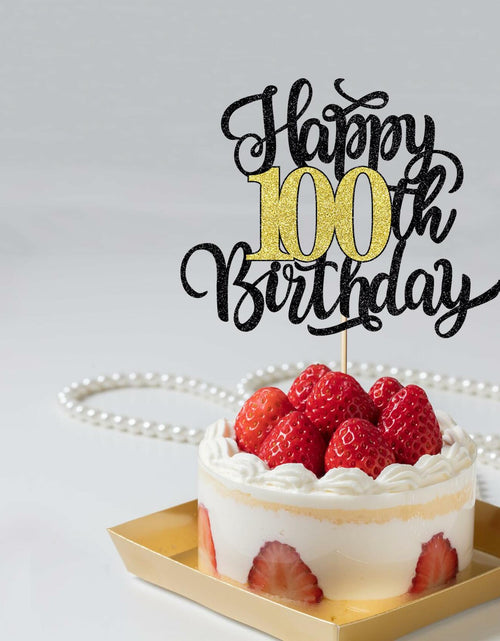 Load image into Gallery viewer, Leetaivie Happy 90th Birthday Cake Topper Black Gold Glitter Party Decor

