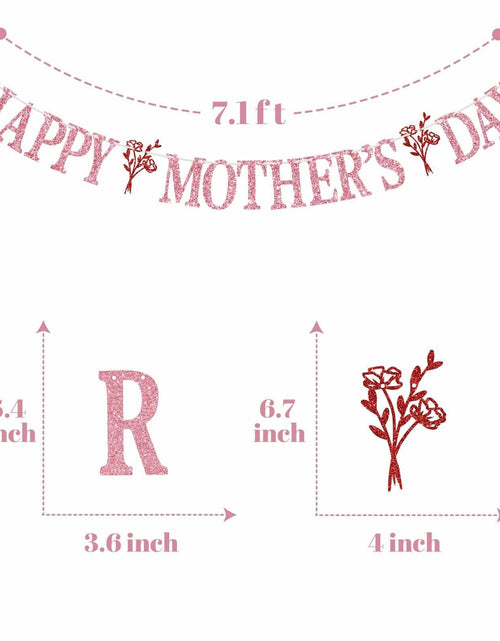 Load image into Gallery viewer, Happy Mother's Day Banner Best Mom Ever Flower Theme Pink &amp; Red Glitter
