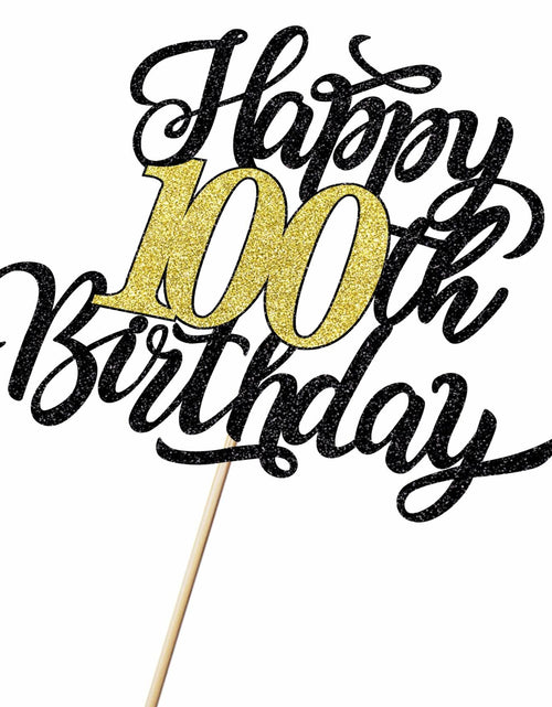 Load image into Gallery viewer, Leetaivie Happy 90th Birthday Cake Topper Black Gold Glitter Party Decor
