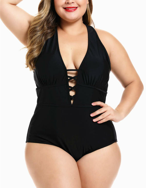 Load image into Gallery viewer, FlatterMe Women's Sexy Plus Size Black One Piece Swimsuit Lace Up Size 3XL
