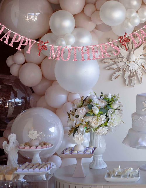 Load image into Gallery viewer, Happy Mother's Day Banner Best Mom Ever Flower Theme Pink &amp; Red Glitter
