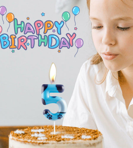 Zi Lan Number 5 Blue Dog Paw Birthday Candle Paw Print Cake Decor