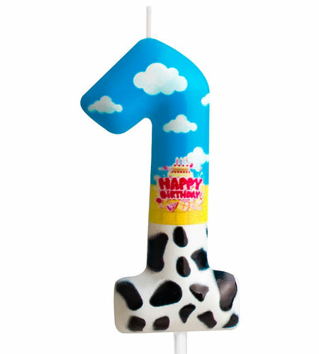 Zi Lan Cartoon Birthday Cake Topper Candles Blue Sky White Cloud Black Cow