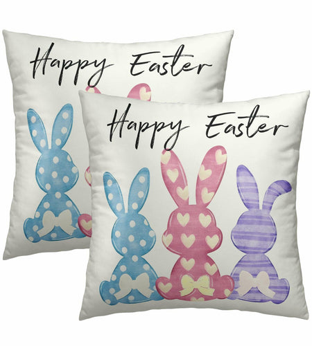 Happy Easter Throw Pillow Covers Set of 2 18x18 Cotton Colorful Bunny