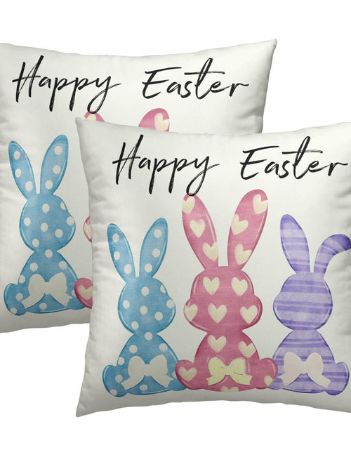 Load image into Gallery viewer, Happy Easter Throw Pillow Covers Set of 2 18x18 Cotton Colorful Bunny
