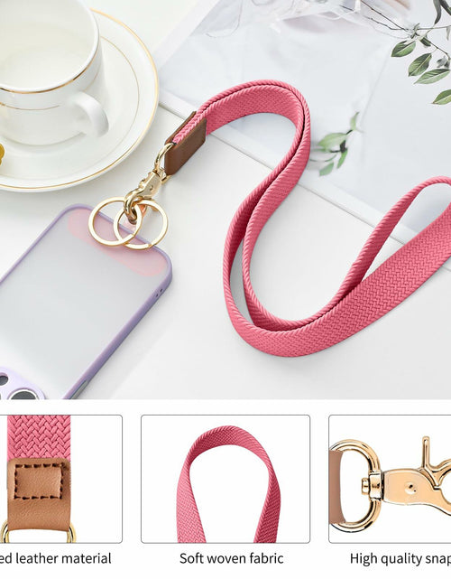 Load image into Gallery viewer, Knagsfa Braided Nylon Badge Lanyard with Dual Keyrings Metal Hook Orange Pink
