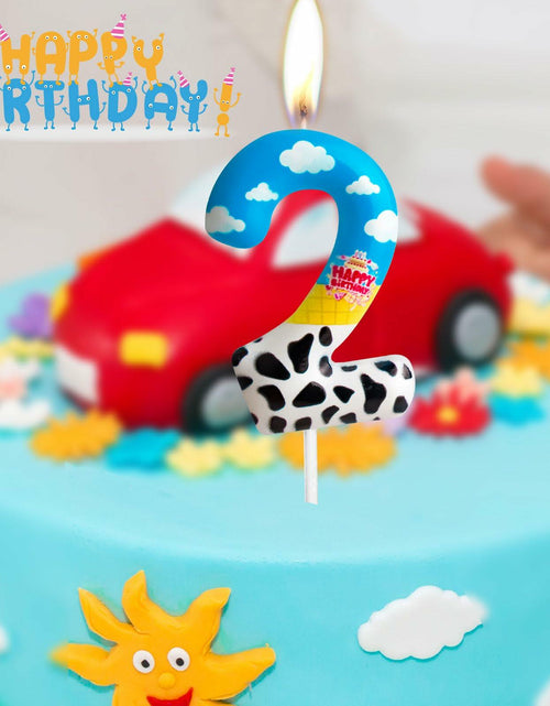 Load image into Gallery viewer, Zi Lan Cartoon Birthday Cake Topper Candles Blue Sky White Cloud Black Cow

