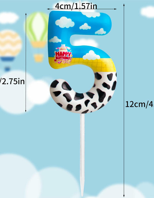 Load image into Gallery viewer, Zi Lan Cartoon Birthday Cake Topper Candles Blue Sky White Cloud Black Cow
