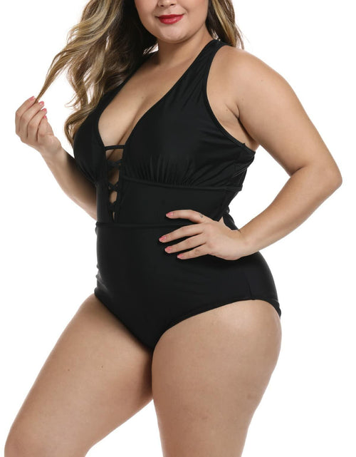 Load image into Gallery viewer, FlatterMe Women's Sexy Plus Size Black One Piece Swimsuit Lace Up Size 3XL
