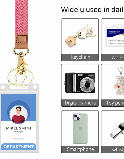 Load image into Gallery viewer, Knagsfa Braided Nylon Badge Lanyard with Dual Keyrings Metal Hook Orange Pink
