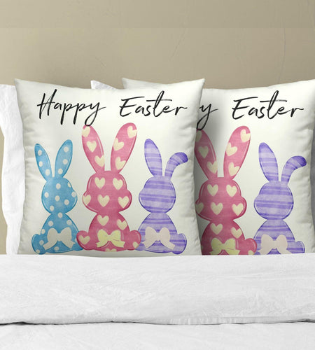 Happy Easter Throw Pillow Covers Set of 2 18x18 Cotton Colorful Bunny