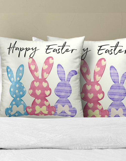 Load image into Gallery viewer, Happy Easter Throw Pillow Covers Set of 2 18x18 Cotton Colorful Bunny
