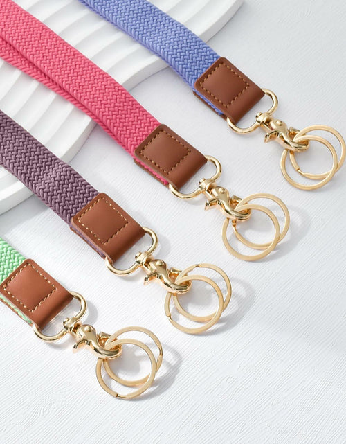Load image into Gallery viewer, Knagsfa Braided Nylon Badge Lanyard with Dual Keyrings Metal Hook Orange Pink
