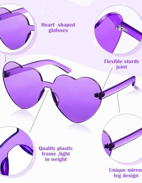 Load image into Gallery viewer, TOODOO 4 Pack Heart Shaped Rimless Sunglasses Candy Color Purple Series
