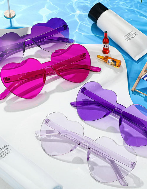 Load image into Gallery viewer, TOODOO 4 Pack Heart Shaped Rimless Sunglasses Candy Color Purple Series
