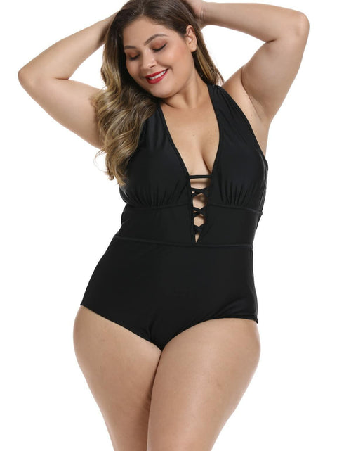 Load image into Gallery viewer, FlatterMe Women's Sexy Plus Size Black One Piece Swimsuit Lace Up Size 3XL
