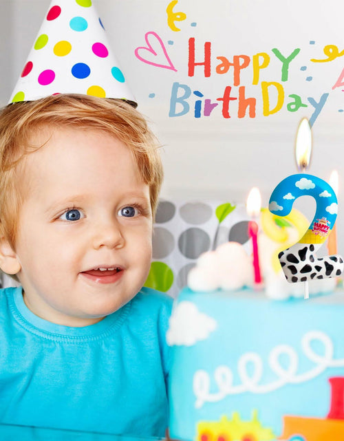 Load image into Gallery viewer, Zi Lan Cartoon Birthday Cake Topper Candles Blue Sky White Cloud Black Cow
