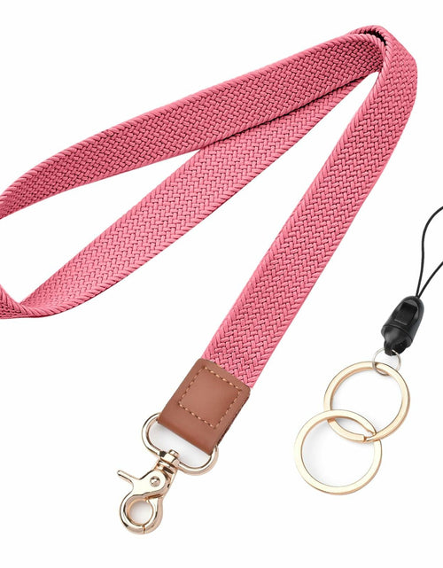Load image into Gallery viewer, Knagsfa Braided Nylon Badge Lanyard with Dual Keyrings Metal Hook Orange Pink
