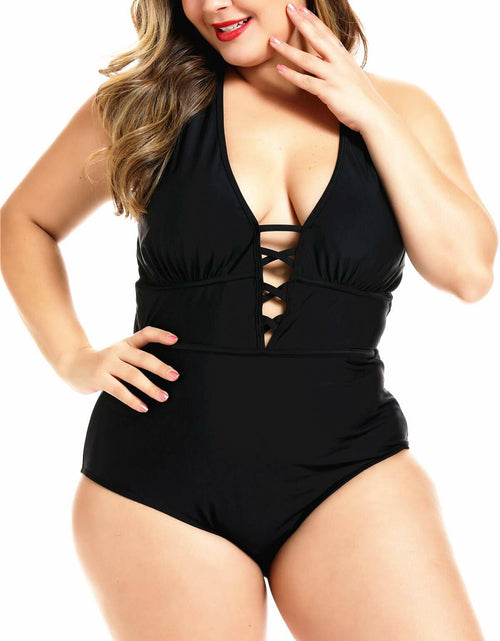Load image into Gallery viewer, FlatterMe Women's Sexy Plus Size Black One Piece Swimsuit Lace Up Size 3XL

