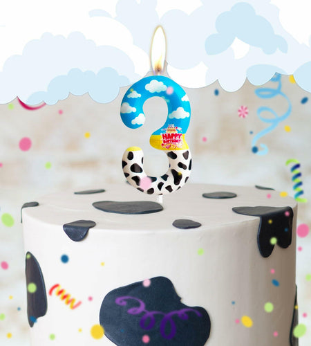 Zi Lan Cartoon Birthday Cake Topper Candles Blue Sky White Cloud Black Cow