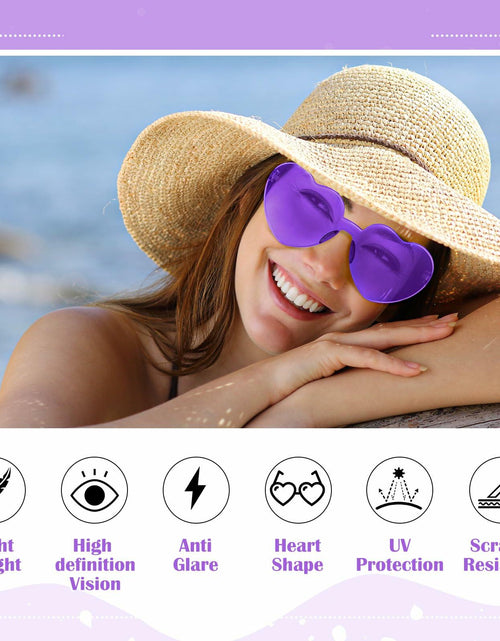 Load image into Gallery viewer, TOODOO 4 Pack Heart Shaped Rimless Sunglasses Candy Color Purple Series
