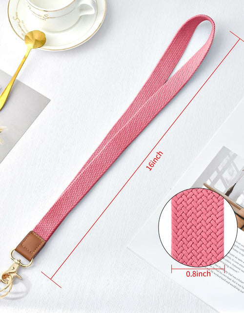 Load image into Gallery viewer, Knagsfa Braided Nylon Badge Lanyard with Dual Keyrings Metal Hook Orange Pink
