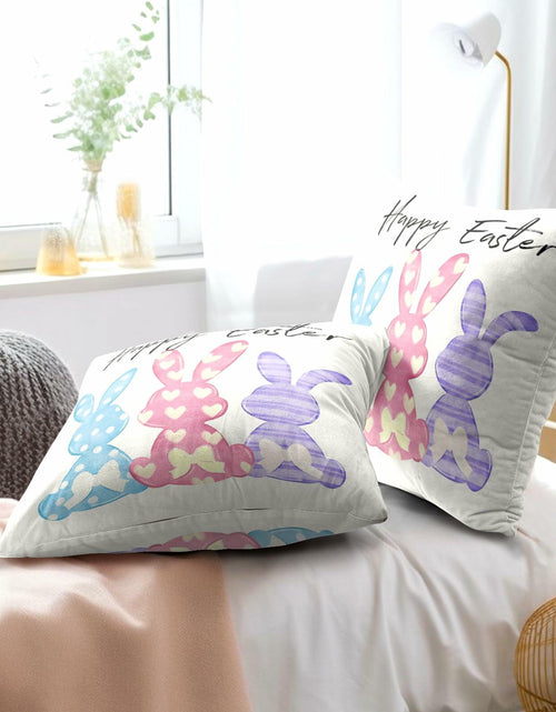 Load image into Gallery viewer, Happy Easter Throw Pillow Covers Set of 2 18x18 Cotton Colorful Bunny
