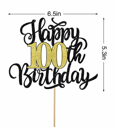 Leetaivie Happy 90th Birthday Cake Topper Black Gold Glitter Party Decor