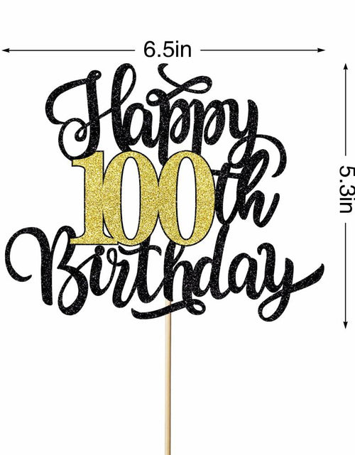 Load image into Gallery viewer, Leetaivie Happy 90th Birthday Cake Topper Black Gold Glitter Party Decor
