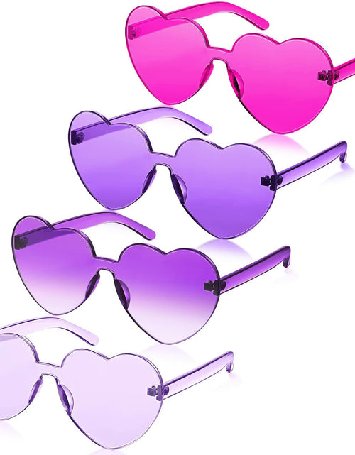 Load image into Gallery viewer, TOODOO 4 Pack Heart Shaped Rimless Sunglasses Candy Color Purple Series
