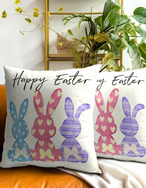 Load image into Gallery viewer, Happy Easter Throw Pillow Covers Set of 2 18x18 Cotton Colorful Bunny
