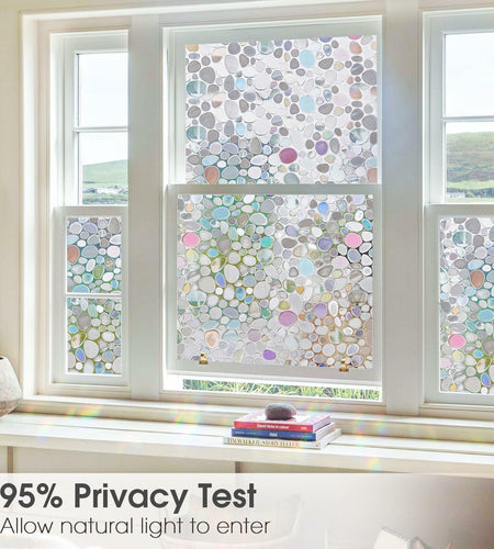 Viseeko 3D Pebble Stained Glass Privacy Film Rainbow 11.8x118in UV Protection