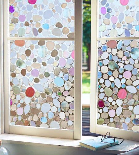 Viseeko 3D Pebble Stained Glass Privacy Film Rainbow 11.8x118in UV Protection