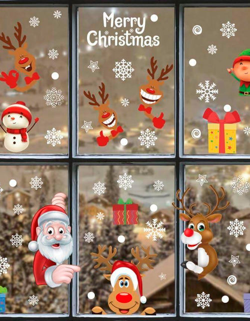 Load image into Gallery viewer, 160Pcs Christmas Window Stickers Santa Reindeer Snowman Snowflakes Double-Sided
