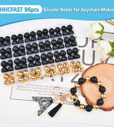 96PCS 15mm Silicone Beads Kit 2 Colors Round Rubber DIY Crafts