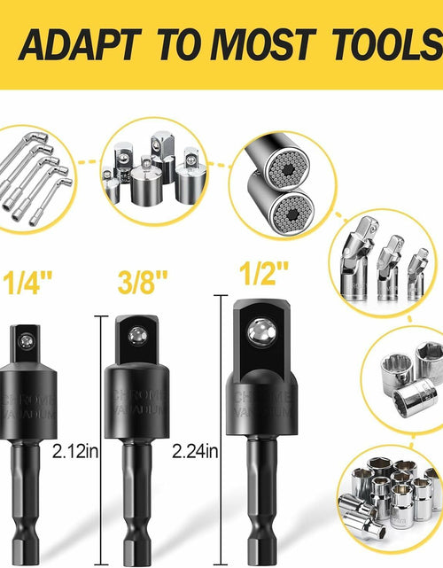 Load image into Gallery viewer, 3Pcs Socket Adapter Set 1/4" 3/8" 1/2" Rotatable Impact Grade Drill Bits
