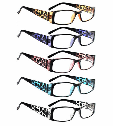 [Like New] 5 Pack Spring Hinge Reading Glasses Rectangular Multicolour 2.25 Power