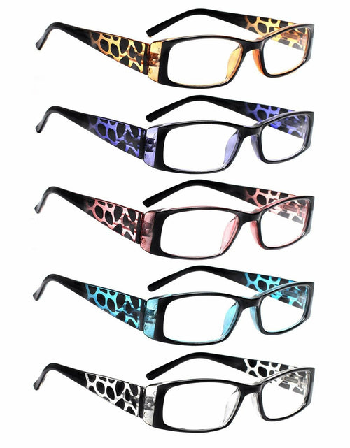 Load image into Gallery viewer, [Like New] 5 Pack Spring Hinge Reading Glasses Rectangular Multicolour 2.25 Power
