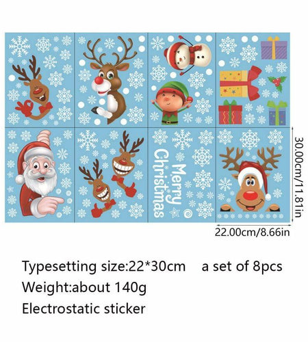 160Pcs Christmas Window Stickers Santa Reindeer Snowman Snowflakes Double-Sided