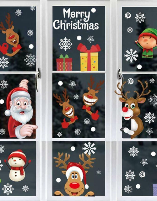 Load image into Gallery viewer, 160Pcs Christmas Window Stickers Santa Reindeer Snowman Snowflakes Double-Sided
