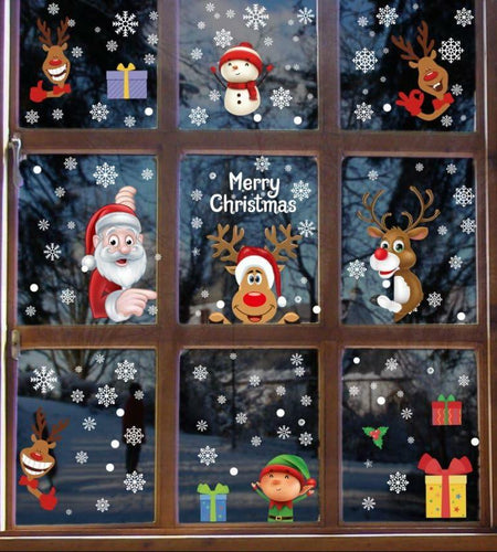 160Pcs Christmas Window Stickers Santa Reindeer Snowman Snowflakes Double-Sided