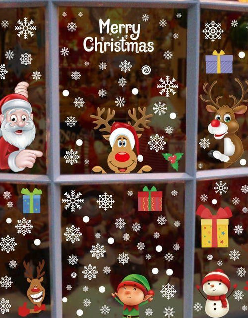 Load image into Gallery viewer, 160Pcs Christmas Window Stickers Santa Reindeer Snowman Snowflakes Double-Sided
