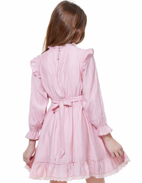 Load image into Gallery viewer, WULFUL Girls Long Sleeve Flared Belted A-line Dress Pink Size 9-10
