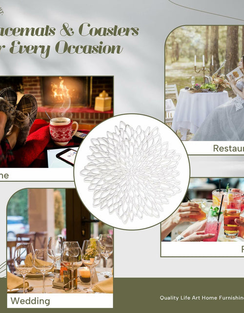 Load image into Gallery viewer, Defined Deco Silver Vinyl Placemats &amp; Coasters Set of 18 15" Round
