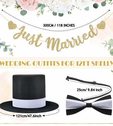 VioraWhite Skeleton Costume Accessories Banner Bow Tie Just Married