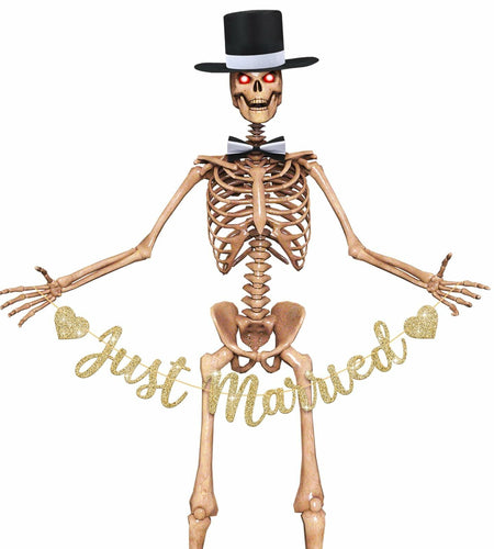 VioraWhite Skeleton Costume Accessories Banner Bow Tie Just Married