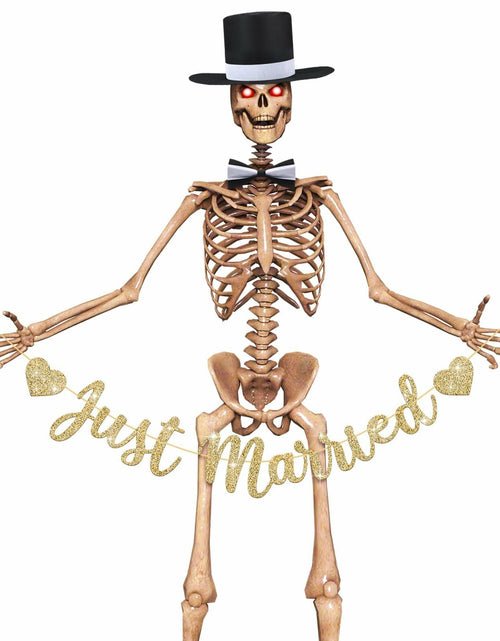 Load image into Gallery viewer, VioraWhite Skeleton Costume Accessories Banner Bow Tie Just Married
